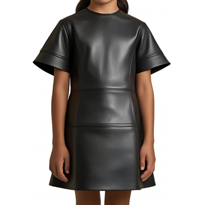 Robe fille en cuir d'agneau noir modèle Helonore âge 10 ans