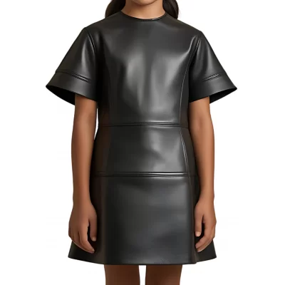 Robe fille en cuir d'agneau noir modèle Helonore âge 10 ans