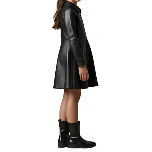 Robe fille en cuir d'agneau noir modèle Amie âge 10 ans