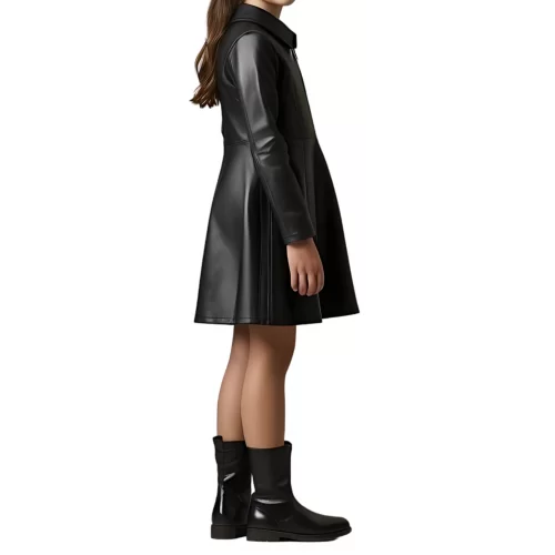 Robe fille en cuir d'agneau noir modèle Amie âge 10 ans