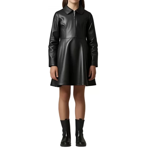 Robe fille en cuir d'agneau noir modèle Amie âge 10 ans