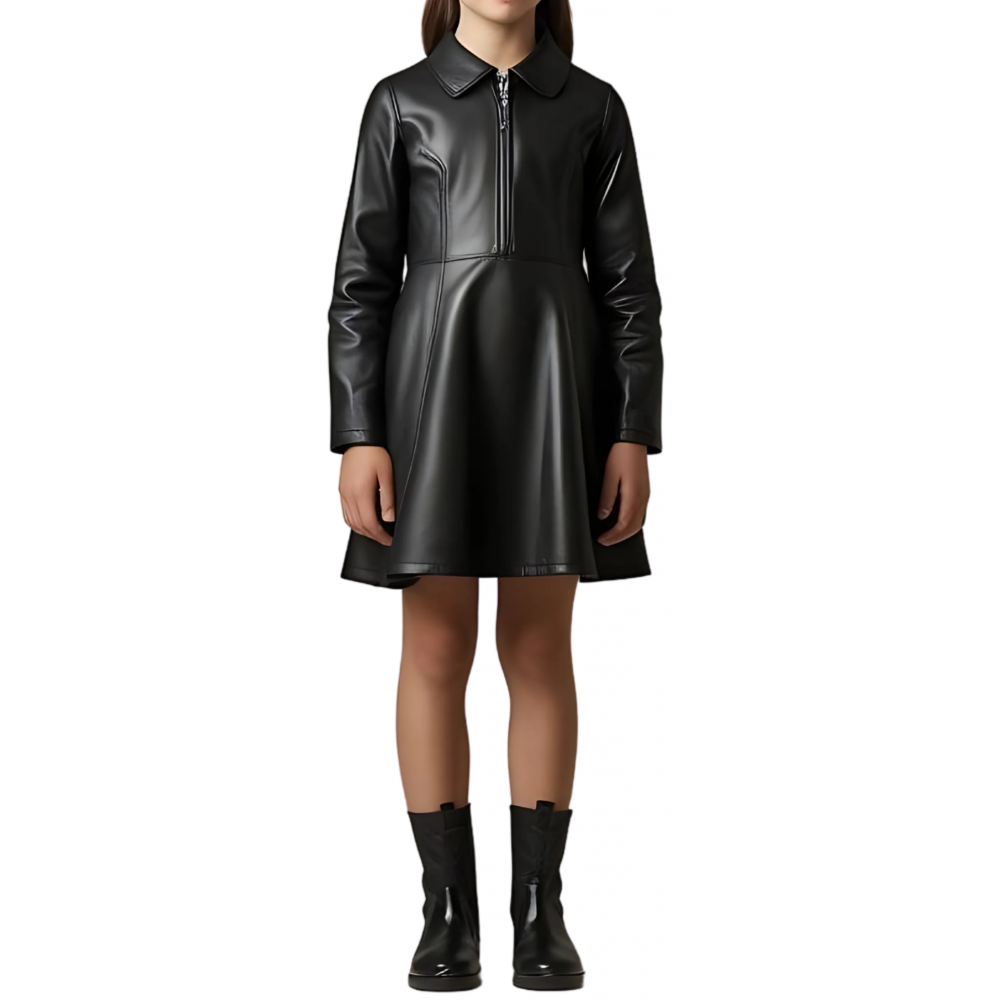 Robe fille en cuir d'agneau noir modèle Amie âge 10 ans