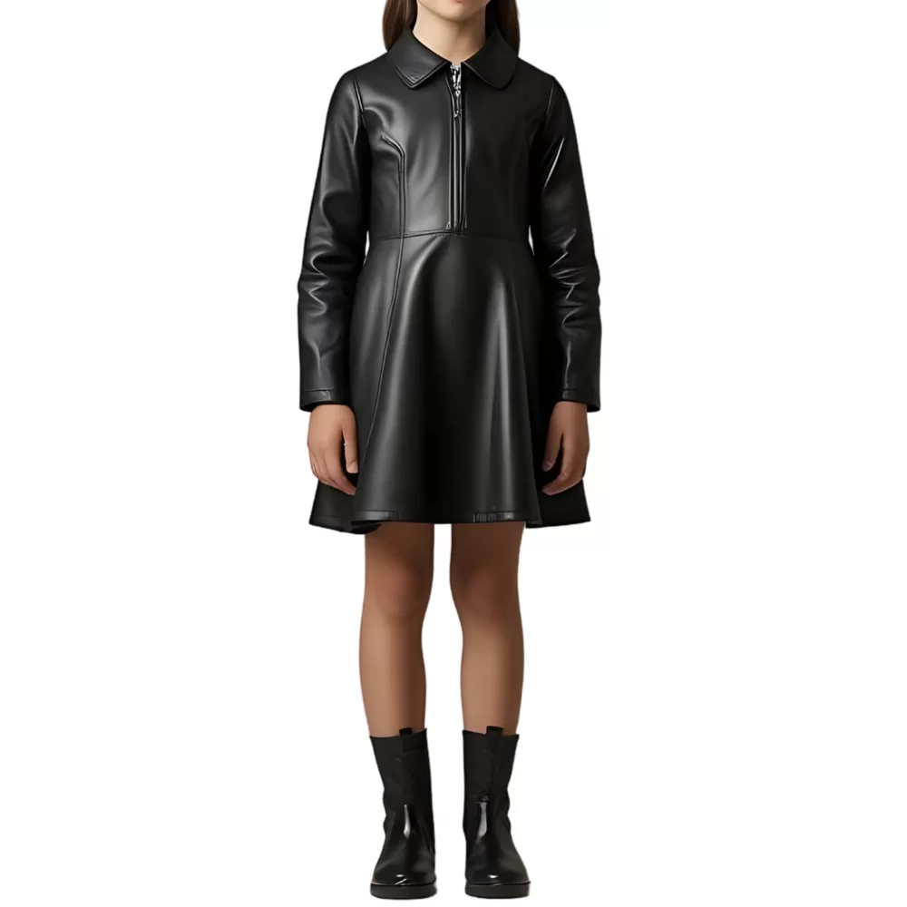 Robe fille en cuir d'agneau noir modèle Amie âge 10 ans