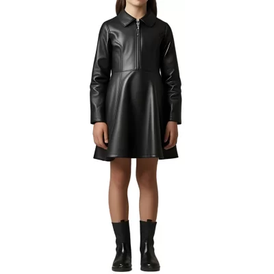 Robe fille en cuir d'agneau noir modèle Amie âge 10 ans