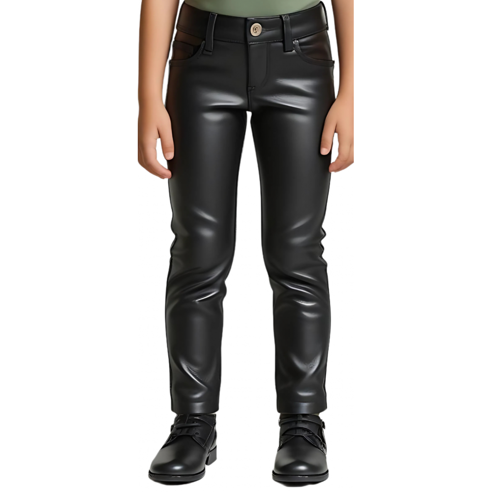 Pantalon type jeans fille en cuir d'agneau noir modèle Gabbye âge 10 ans