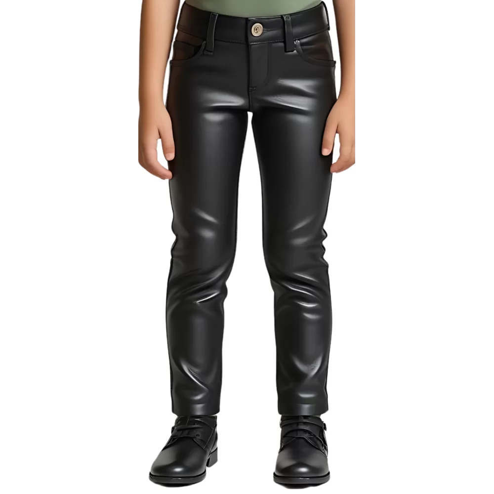 Pantalon type jeans fille en cuir d'agneau noir modèle Gabbye âge 10 ans