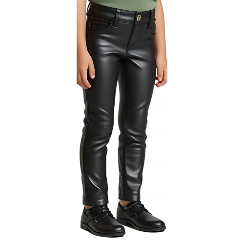 Pantalon type jeans fille en cuir d'agneau noir modèle Gabbye âge 10 ans
