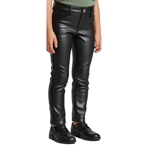 Pantalon type jeans fille en cuir d'agneau noir modèle Gabbye âge 10 ans