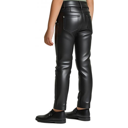Pantalon type jeans fille en cuir d'agneau noir modèle Gabbye âge 10 ans