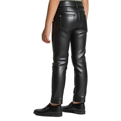 Pantalon type jeans fille en cuir d'agneau noir modèle Gabbye âge 10 ans