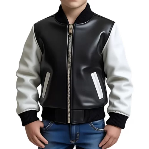 Blouson type teddy garçon bicolore en agneau noir et blanc modèle Bramy âge 10 ans