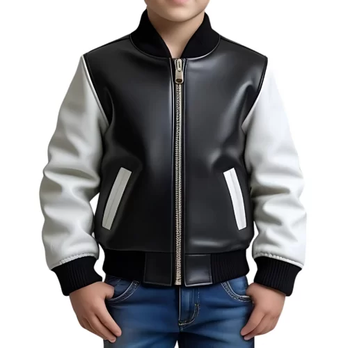 Blouson type teddy garçon bicolore en agneau noir et blanc modèle Bramy âge 10 ans
