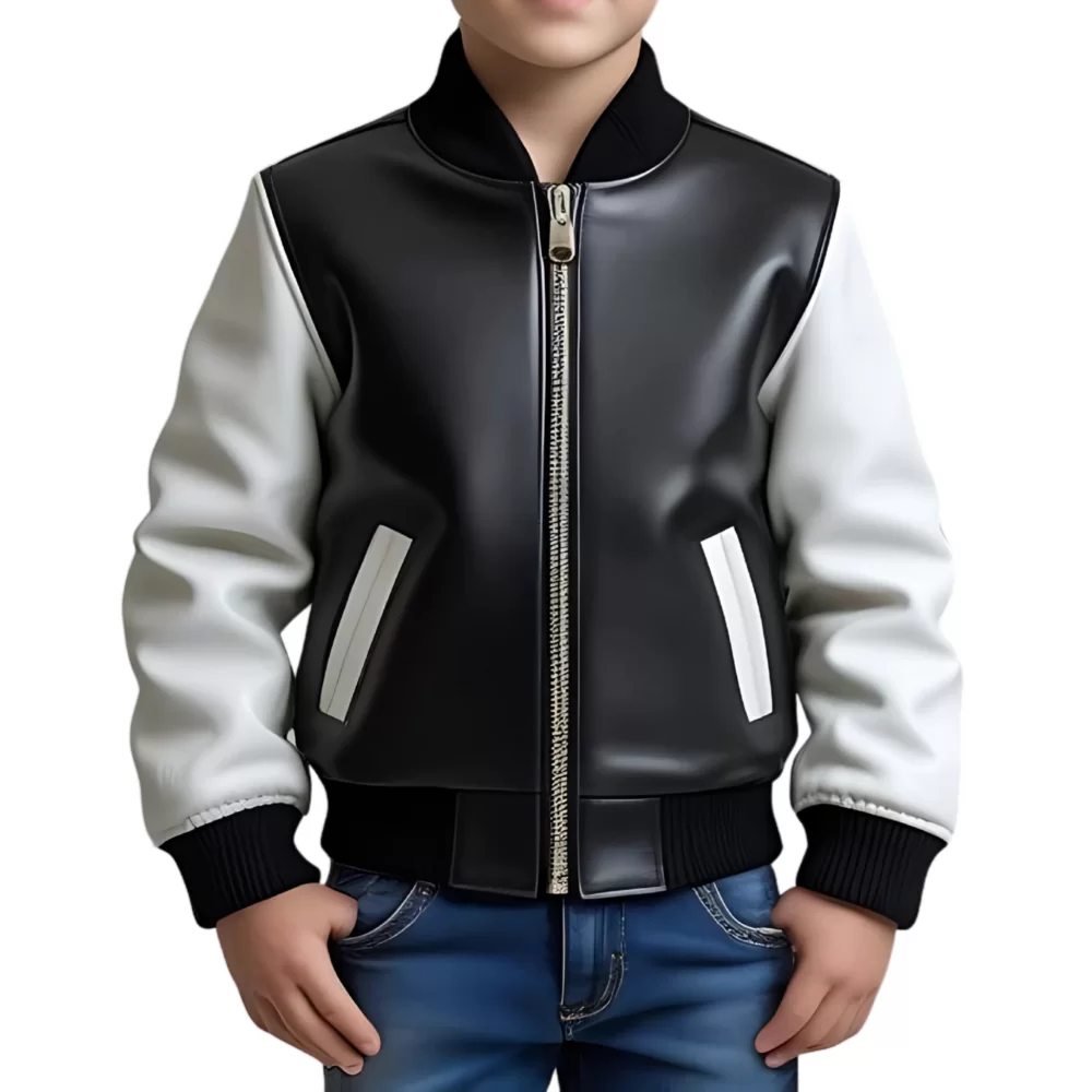 Blouson type teddy garçon bicolore en agneau noir et blanc modèle Bramy âge 10 ans