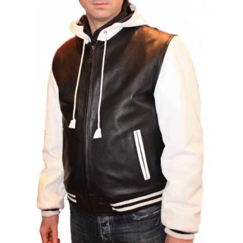 Blouson modèle Tromy bicolore noir et blanc, capuche, vachette