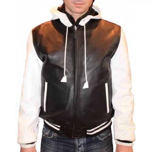 Blouson modèle Tromy bicolore noir et blanc, capuche, vachette