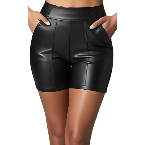 Short long en cuir d'agneau stretch noir modèle Ranna