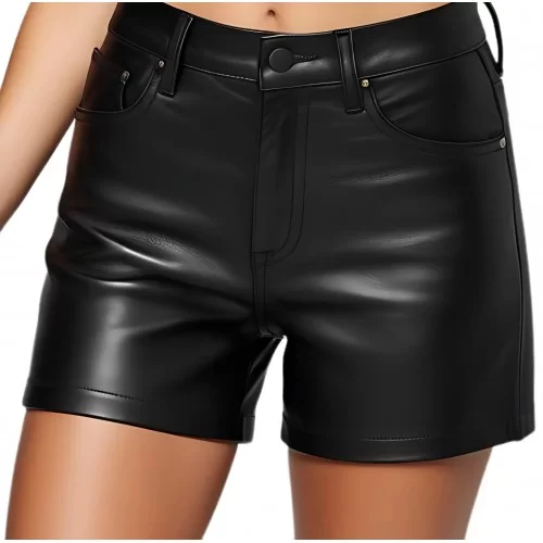 Short cuir coupe jeans en agneau noir modèle Paola