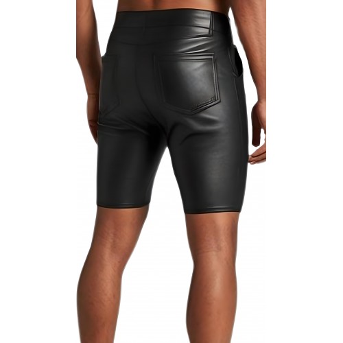 Short bernuda homme en cuir d'agneau stretch noir modèle Mauricio