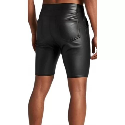 Short bernuda homme en cuir d'agneau stretch noir modèle Mauricio