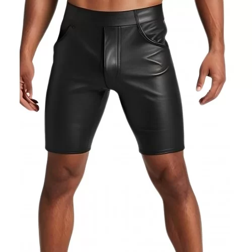 Short bernuda homme en cuir d'agneau stretch noir modèle Mauricio