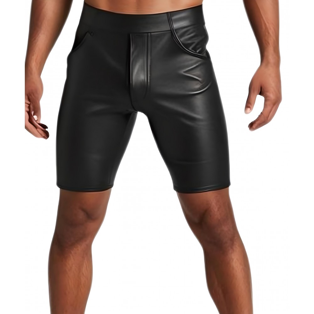 Short bernuda homme en cuir d'agneau stretch noir modèle Mauricio