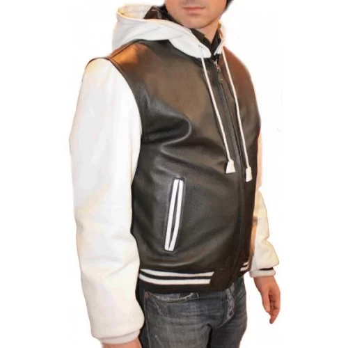 Blouson modèle Tromy bicolore noir et blanc, capuche, vachette