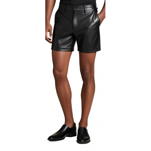 Short cuir homme mi long en cuir d'agneau noir modèle Samuel