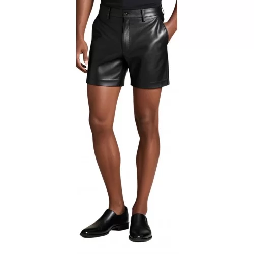 Short cuir homme mi long en cuir d'agneau noir modèle Samuel