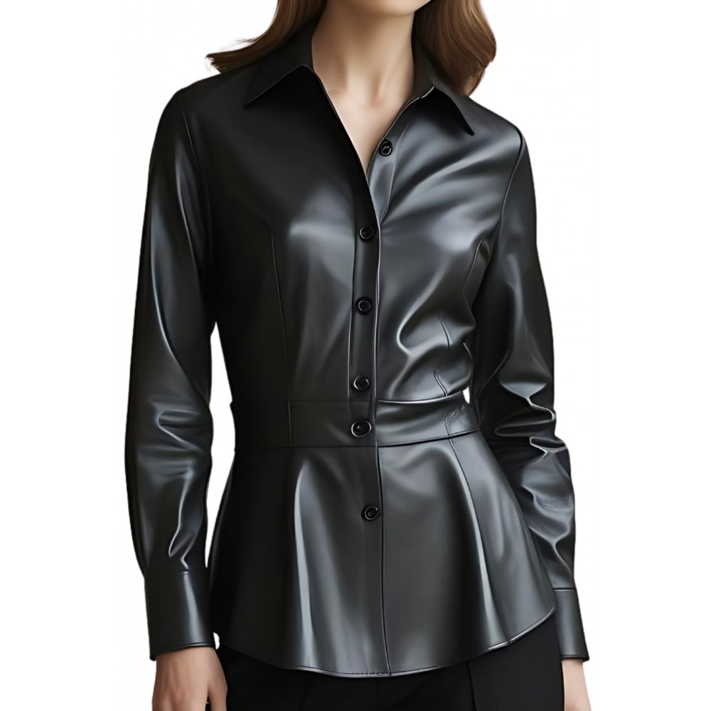 Chemise femme en cuir d'agneau noir modèle Andora