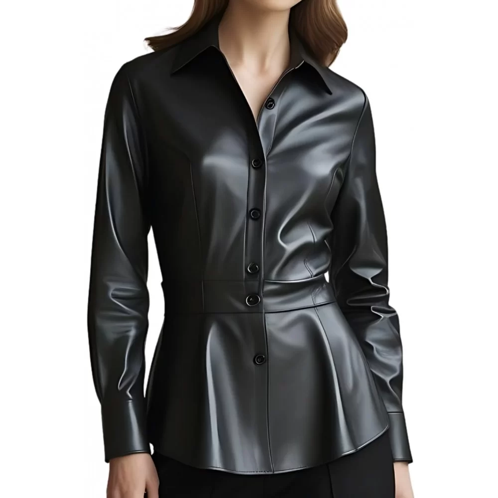 Chemise femme en cuir d'agneau noir modèle Andora