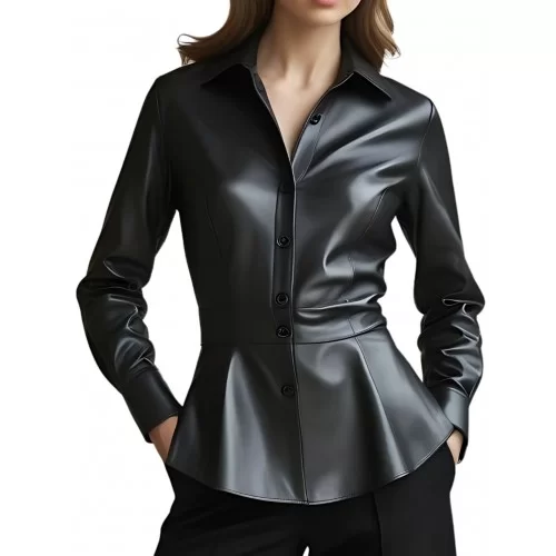 Chemise femme en cuir d'agneau noir modèle Andora