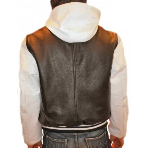 Blouson modèle Tromy bicolore noir et blanc, capuche, vachette