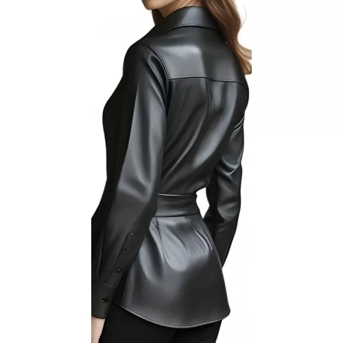 Chemise femme en cuir d'agneau noir modèle Andora
