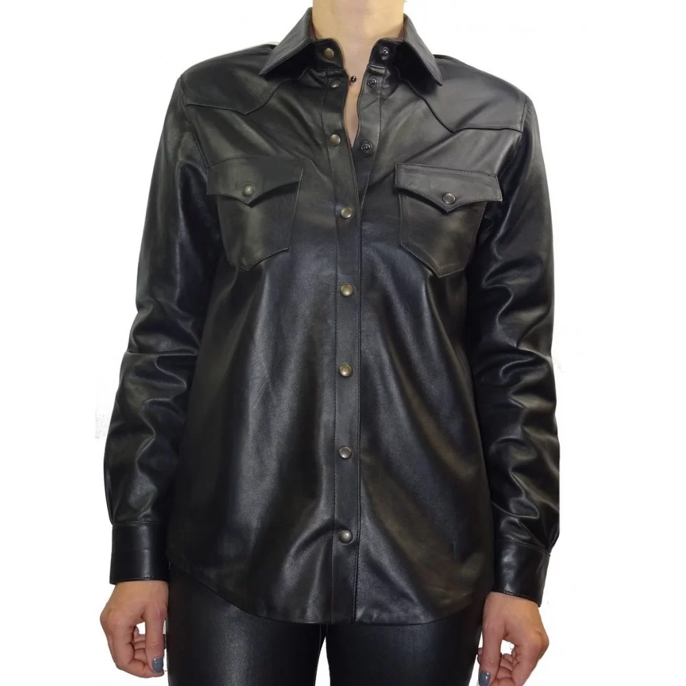 Chemise agneau cuir style western femme modèle Andora