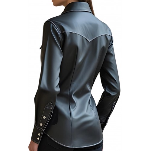 Chemise western en cuir d'agneau noir modèle Westrena