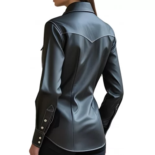 Chemise western en cuir d'agneau noir modèle Westrena