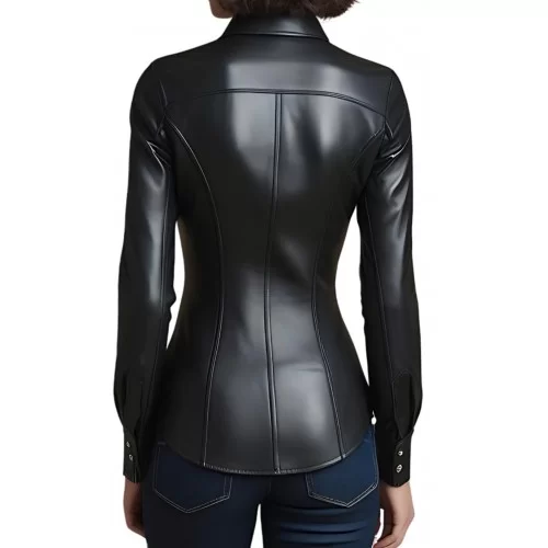 Chemise cuir femme en cuir d'agneau noir fermeture par zip modèle Pondirel