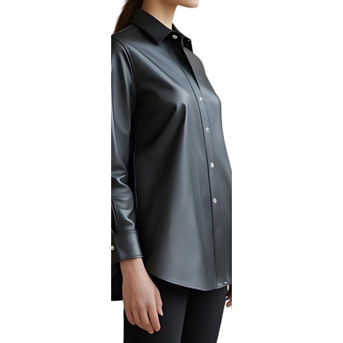 Chemise agneau cuir noir modèle Cazanove