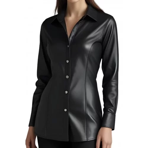 Chemise en cuir d'agneau noir modèle Paoline