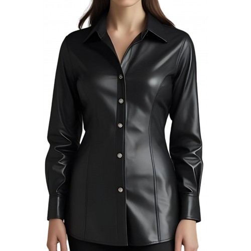 Chemise en cuir d'agneau noir modèle Paoline