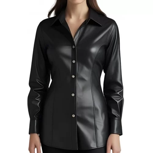 Chemise en cuir d'agneau noir modèle Paoline
