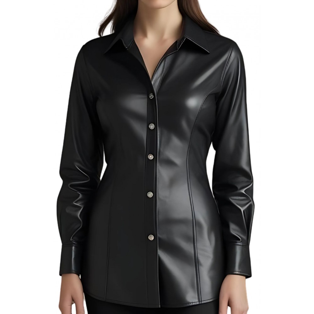 Chemise en cuir d'agneau noir modèle Paoline