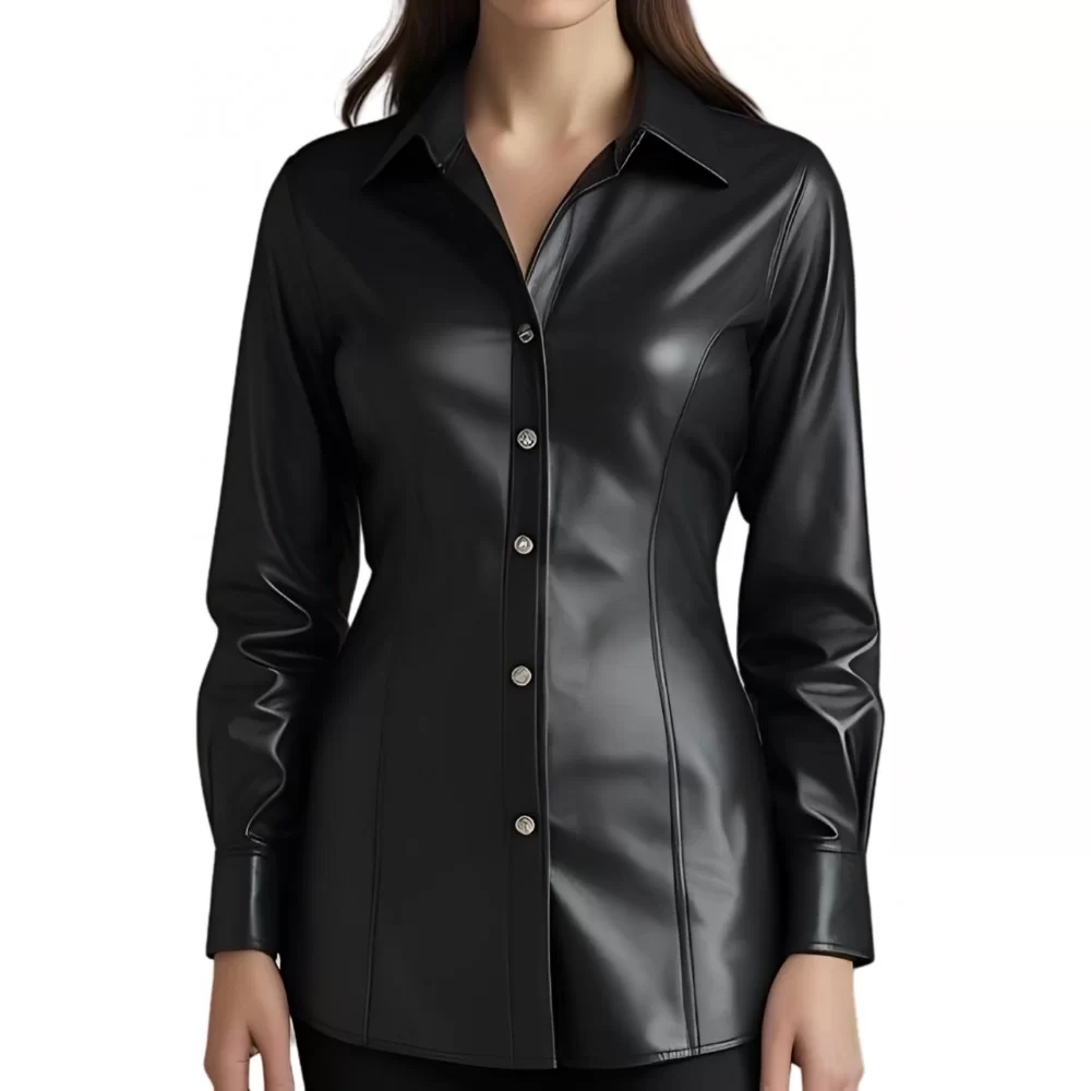 Chemise en cuir d'agneau noir modèle Paoline
