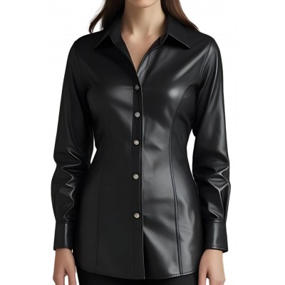 Chemise en cuir d'agneau noir modèle Paoline