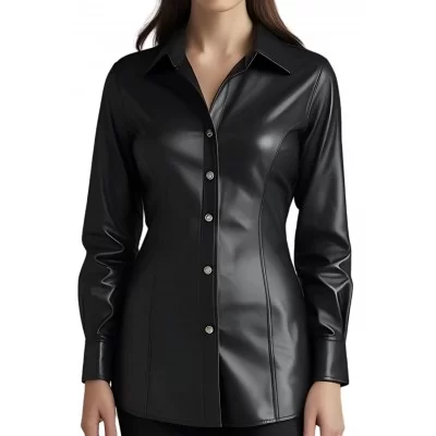 Chemise en cuir d'agneau noir modèle Paoline
