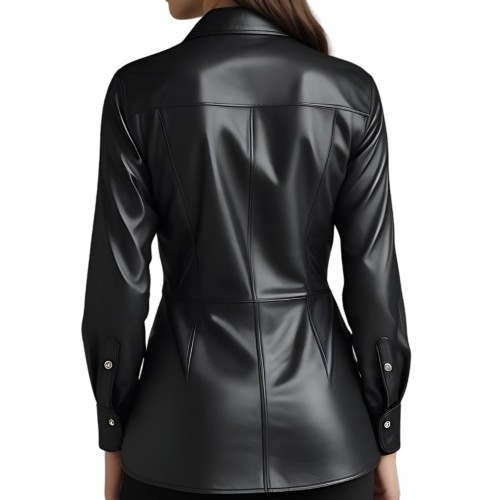 Chemise en cuir d'agneau noir modèle Paoline