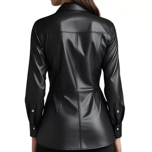 Chemise en cuir d'agneau noir modèle Paoline