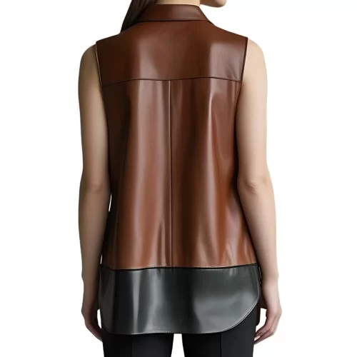 Chemise femme sans manches en agneau noir modèle Perle