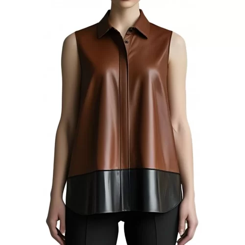 Chemise femme sans manches en agneau noir modèle Perle