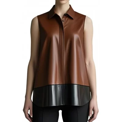 Chemise femme sans manches en agneau noir modèle Perle
